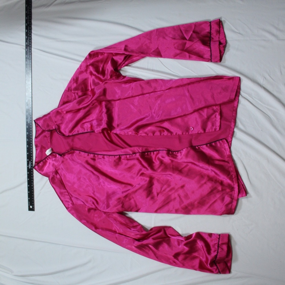 George‎ Womens Pink Satin Pajama Set XL 16-18 Long Sleeve Button Up Fuchsia PJ